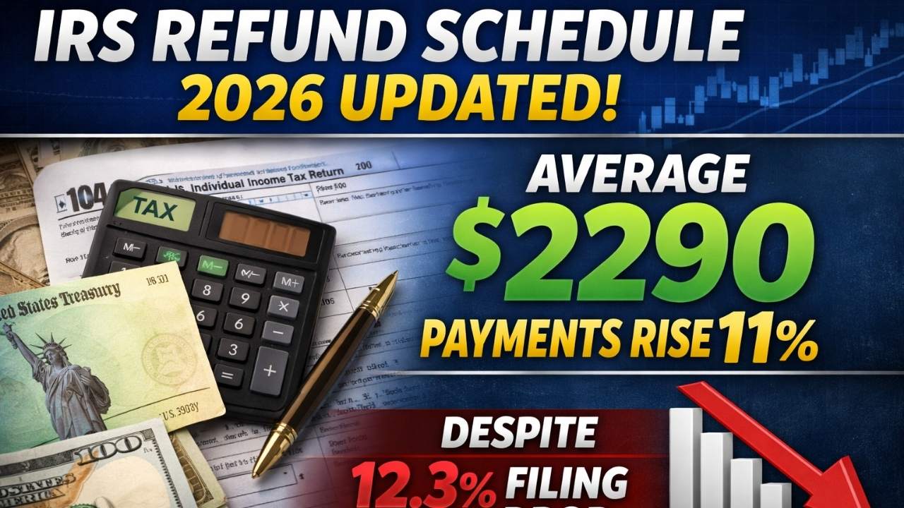 IRS Refund Schedule 2026 Updated: Average $2290 Payments Rise 11% Despite 12.3% Filing Drop